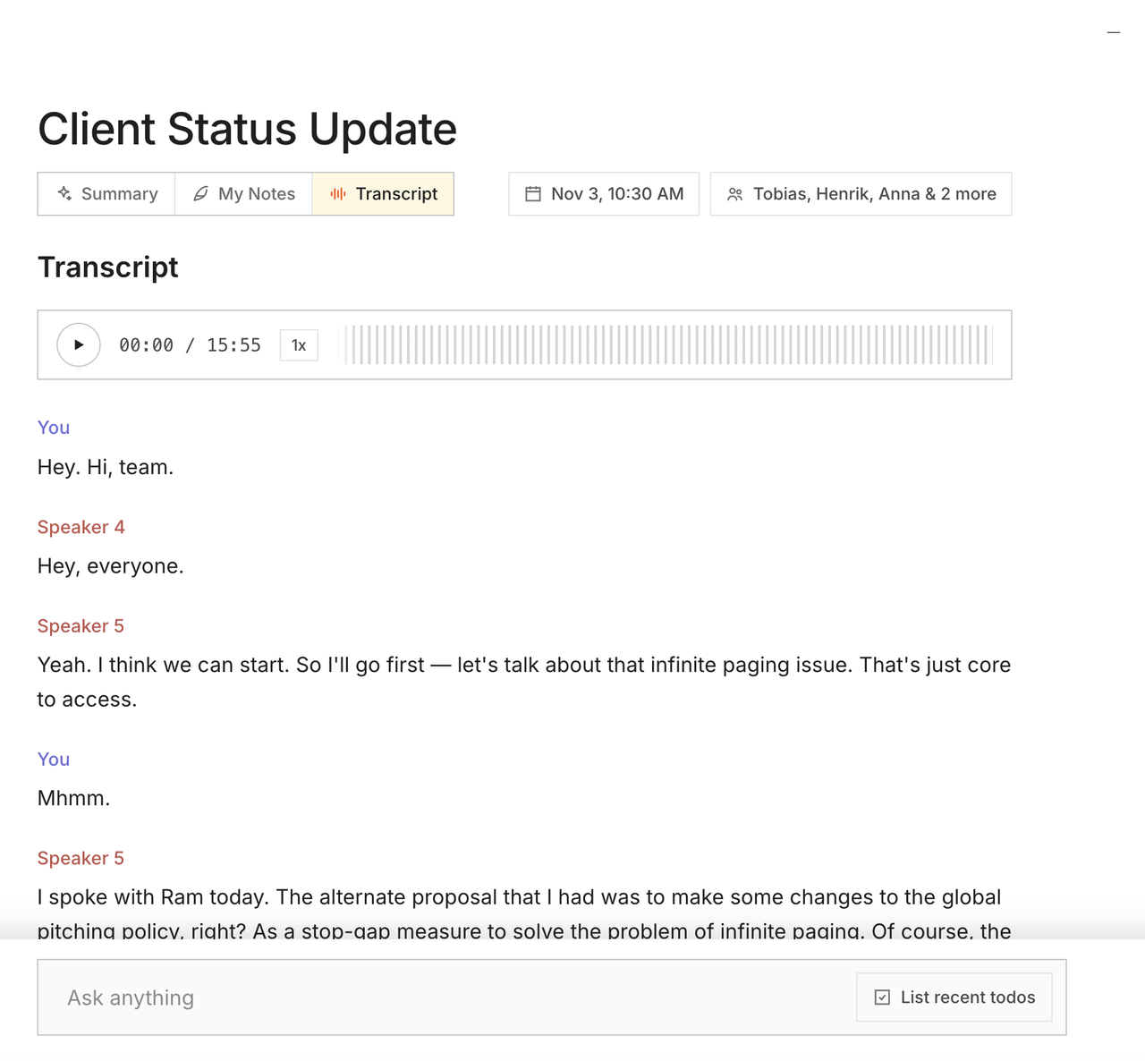 Editing a transcript line in Zolash
